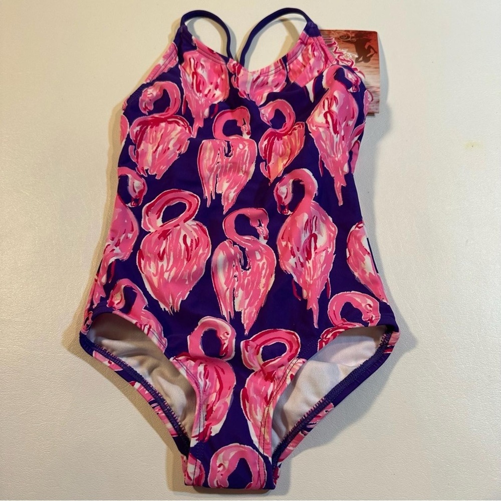 NWT Kanu Surf Size 4T Purple One Piece Swimsuit With Pink Flamingos‎
